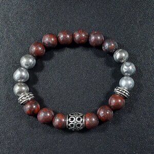 Crystal Beaded Stretch Bracelet Jasper Druzy Agate